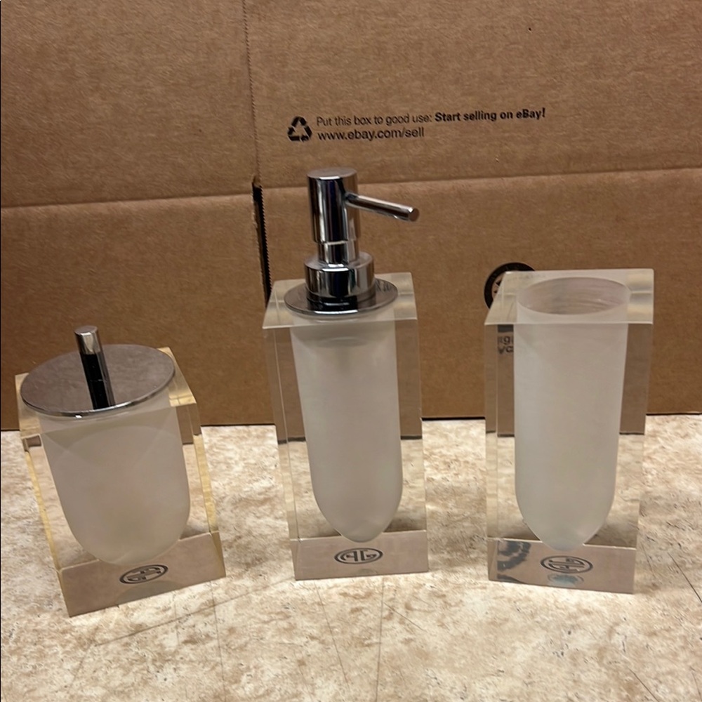 Johnathan Adler Silver 3Piece Bath Accessories Set-Modern Design